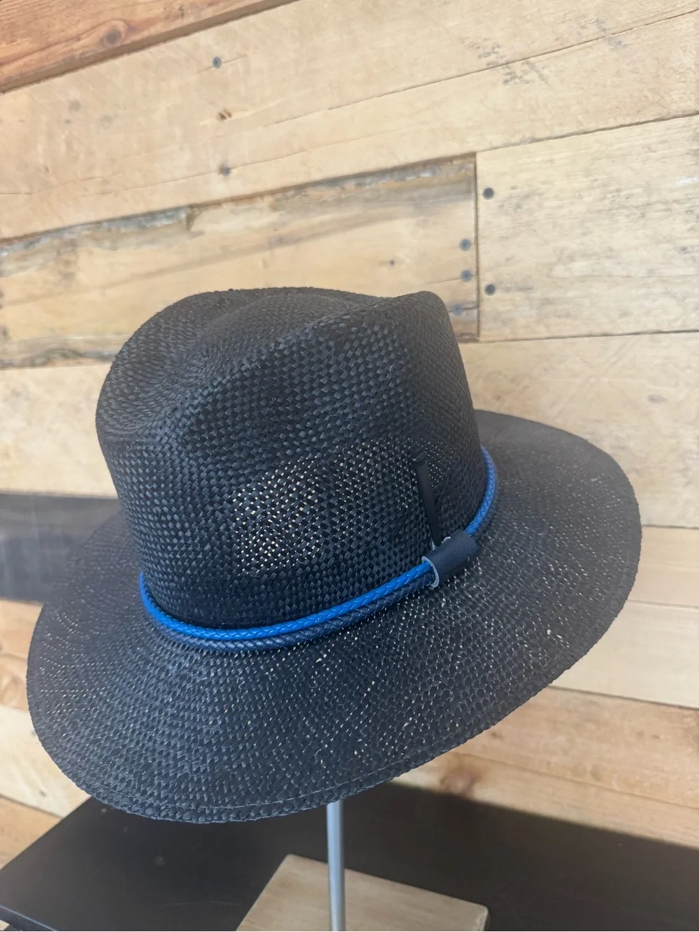 Bailey Of Hollywood Black Straw Fedora with Blue Band